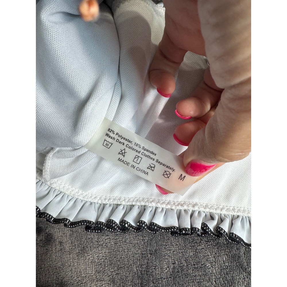 Black White Smocked Off The Shoulder Top with Arm Bands Size - Picture 3 of 3